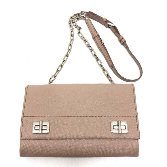 PRADA BT955X logo Chain Shoulder Bag Safiano leather Beige/SilverHardware - Picture 1 of 16